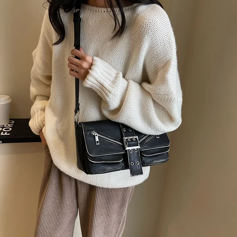 LEFTSIDE Y2K Style PU Leather Small Underarm Bags for Women 2023 Winter Korean Fashion Zipper Design Shoulder Bag Handbags