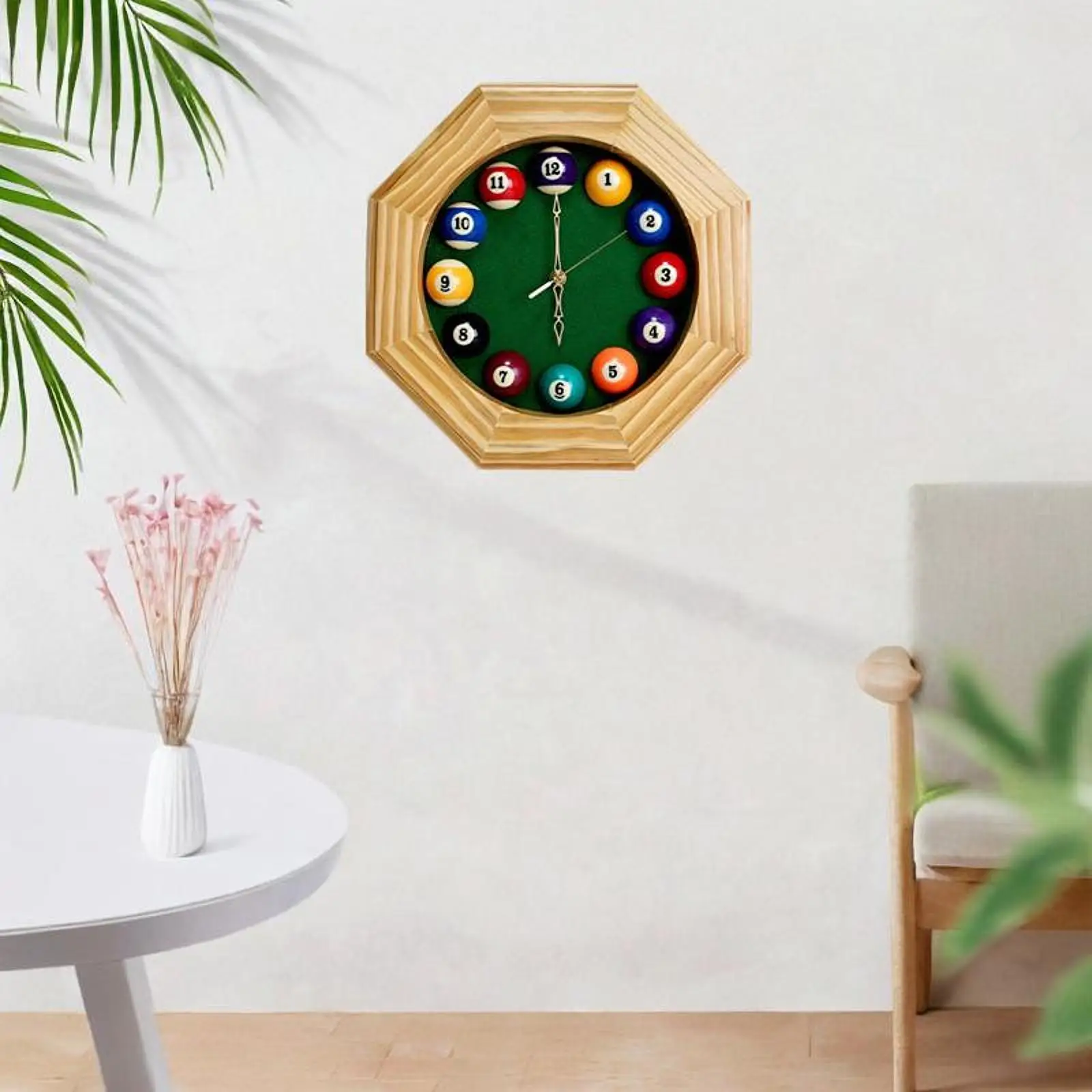 Wood Ornament No Ticking Octagonal Gifts Easy to Read Billiard Wall Clock Wall Art for Farmhouse Home Study Kitchen Classroom