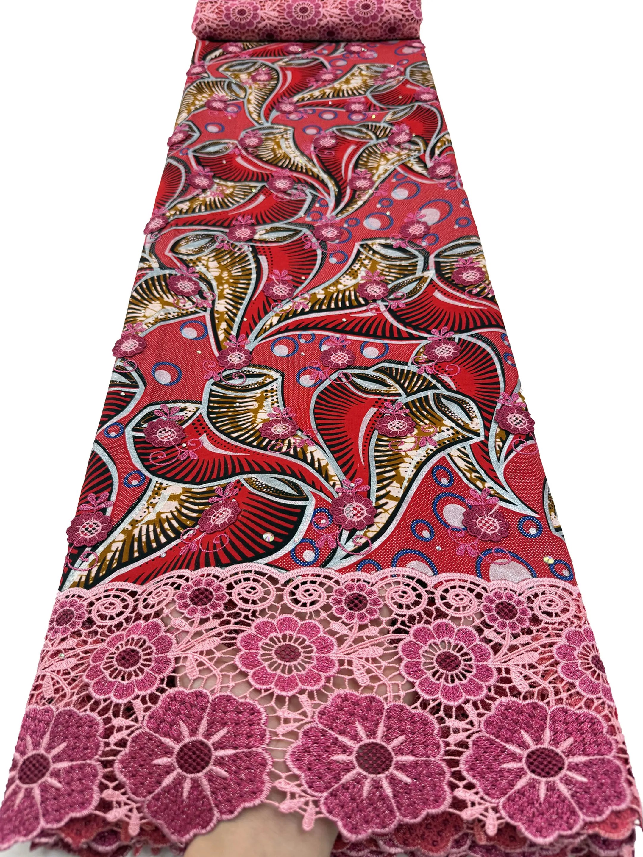 

2026 African Nigerian Wax Brocade Lace Fabric High Quality Ankara Wax Satin Print Lace For Women Evening Dress Sewing Material