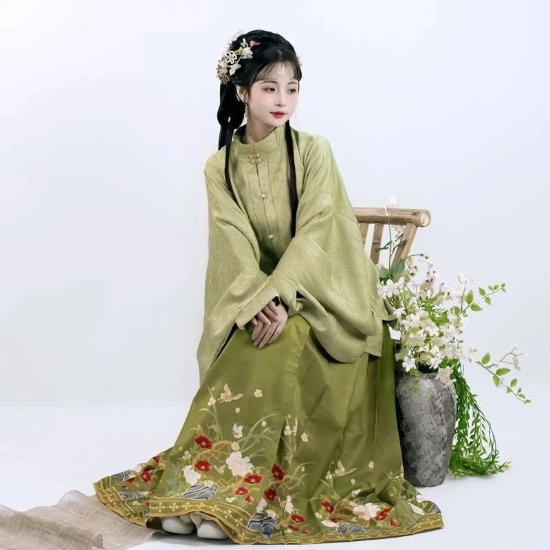 2025-chinese-retro-national-style-ancient-ming-dynasty-women-stand-collar-big-sleeve-blouse-embroidery-pleated-half-skirt-hanfu
