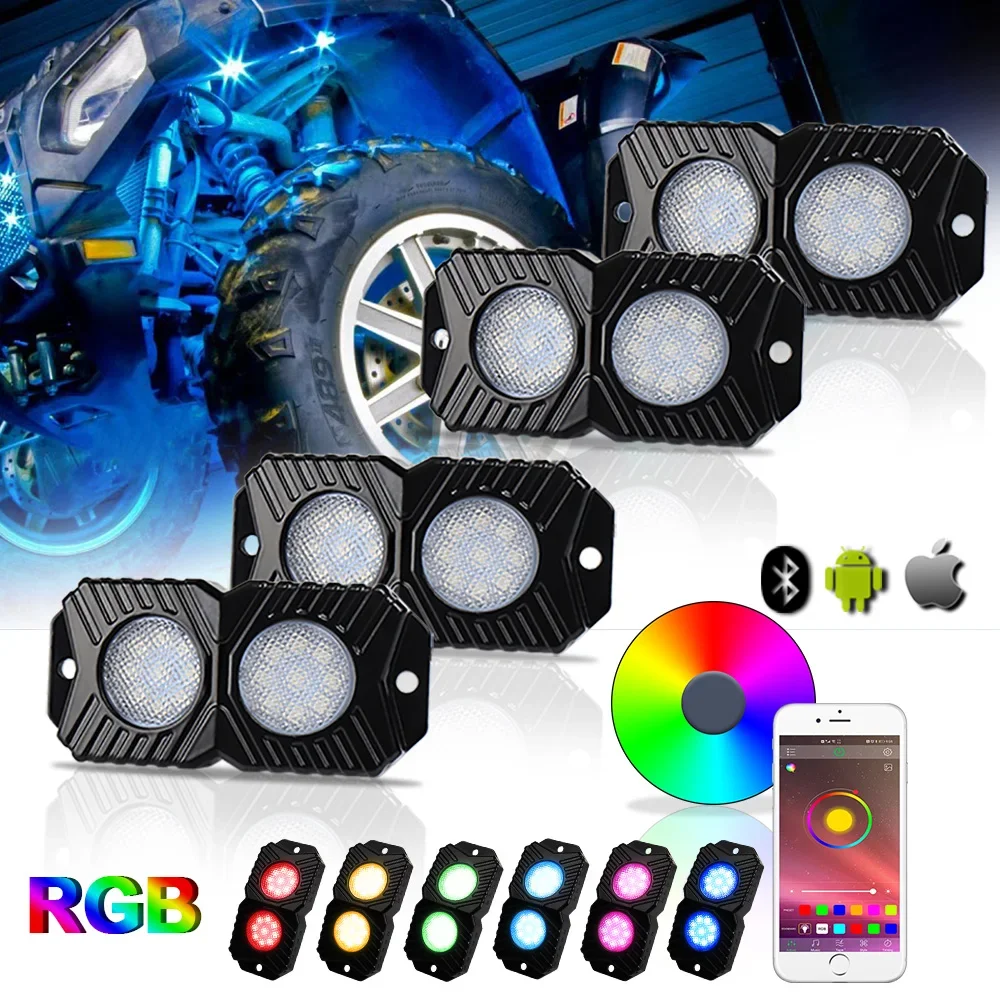

POVTOR 4 Pods with Phone App Remote Control RGB Rock Lights Kit for Car Truck ATV UTV Off-road Boat