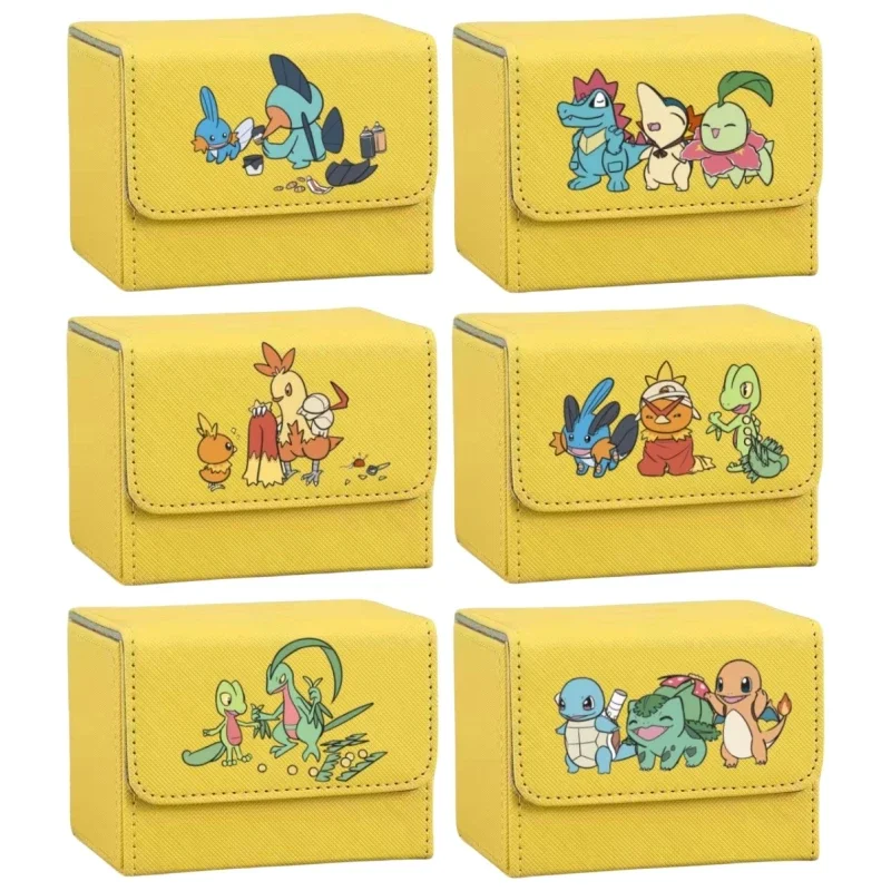 

Pokemon PTCG Charmander Bulbasaur Squirtle Self Made Leather Storage Card Box Anime Classics Game Collection Cards Toy Gift