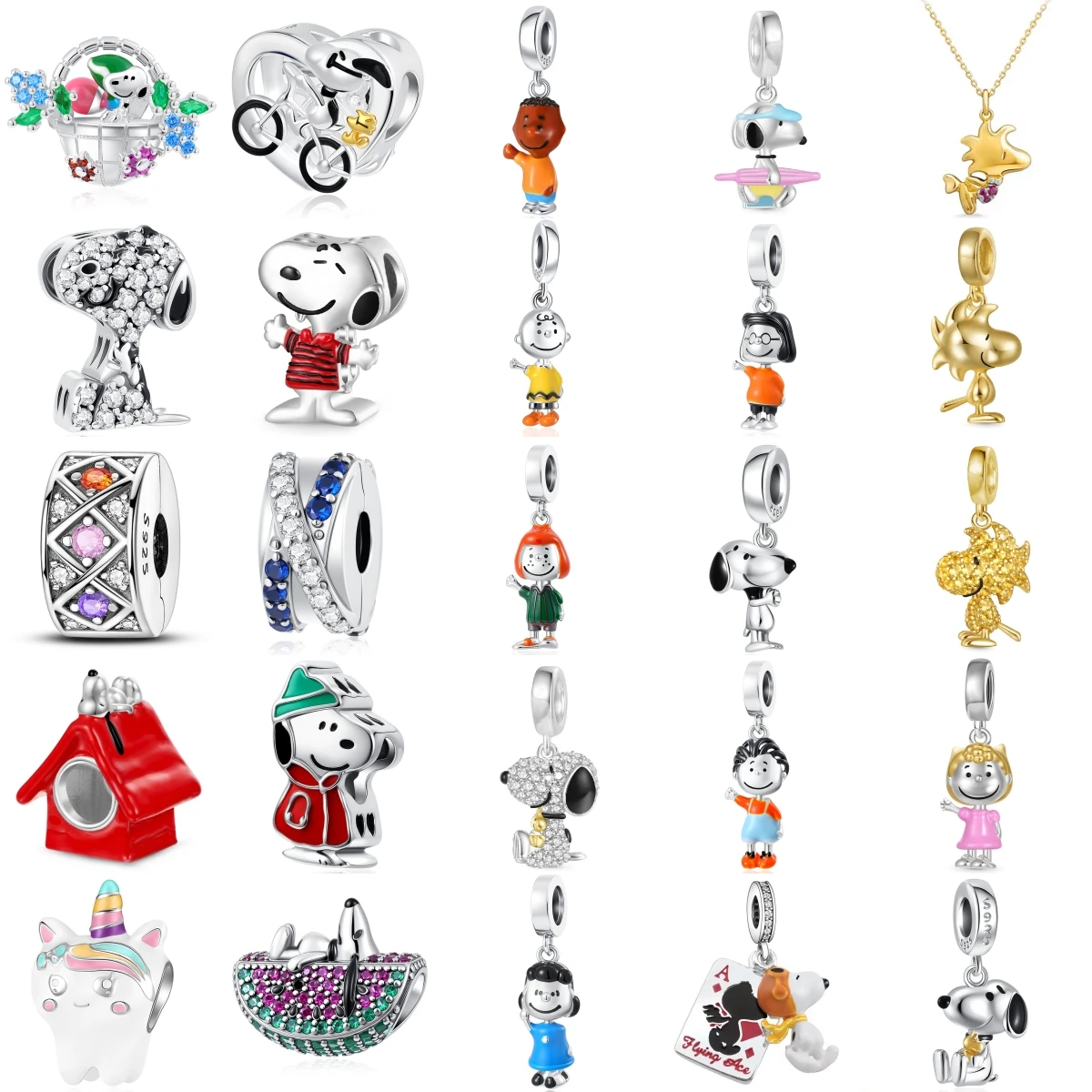 AliExpress MINISO Snoopy Bicycle Flower Basket Watermelon Pendant Original 925 Silver Charming And Suitable For Diy Bracelets For Women