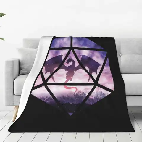 보라색 하늘 드래곤 D20 크리에이티브 디자인 가볍고 얇은 부드러운 플란넬 담요, D20 Dnd Ttrpg 롤플레이 탁상 얼간이 긱 패스 파인더 및