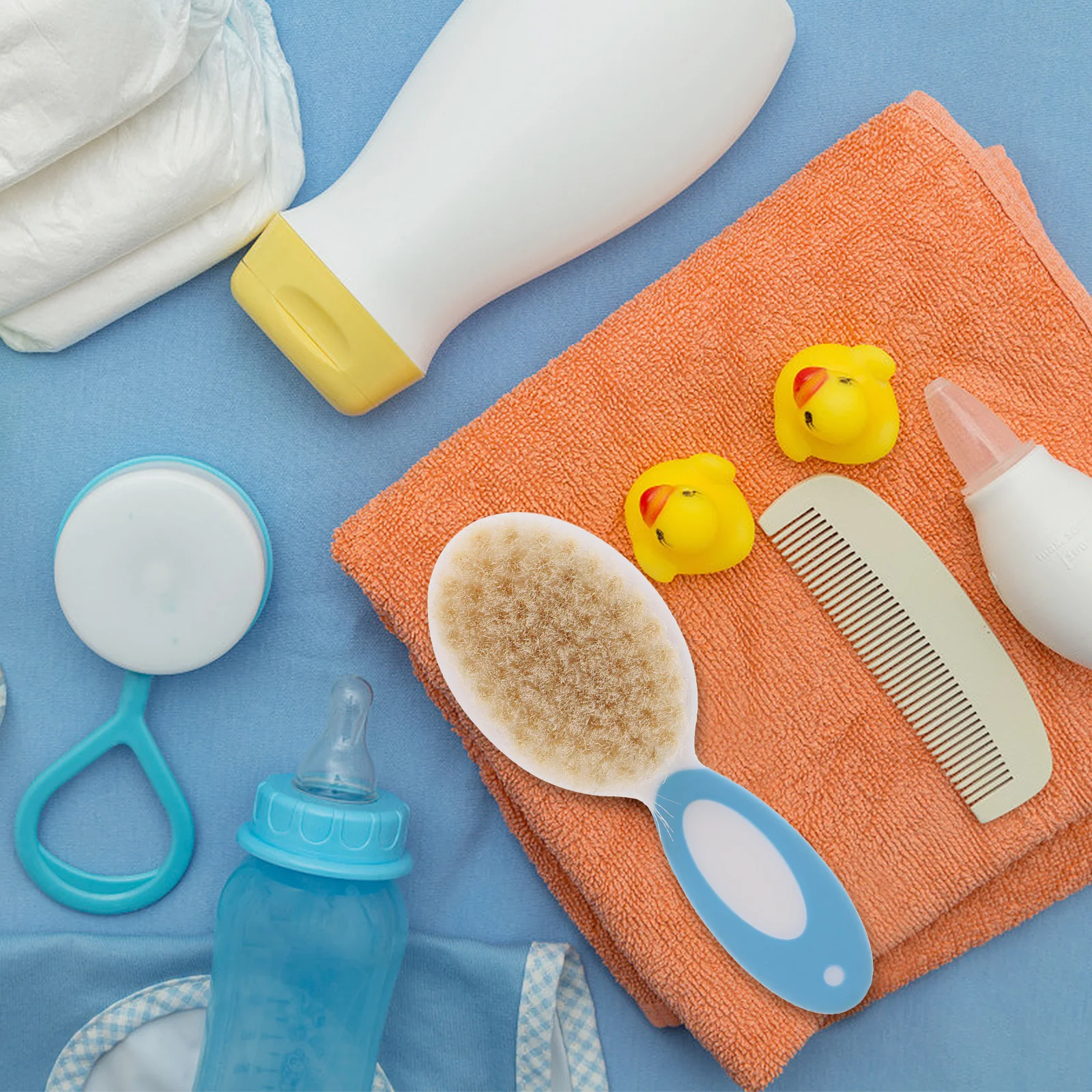 2개입 아기 헤어 브러시 천연 양모 브리슬 유아용 부드러운 헤어 콤 두피 자극 마사지기 어린이용 디탱글러