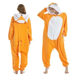 Kigurumi Fox Orange Sleep Onesie Adults 2024 Hooded Jumpsuit Lounge Wear Funny Women Pijama Yellow Home Clothing Halloween Pjs