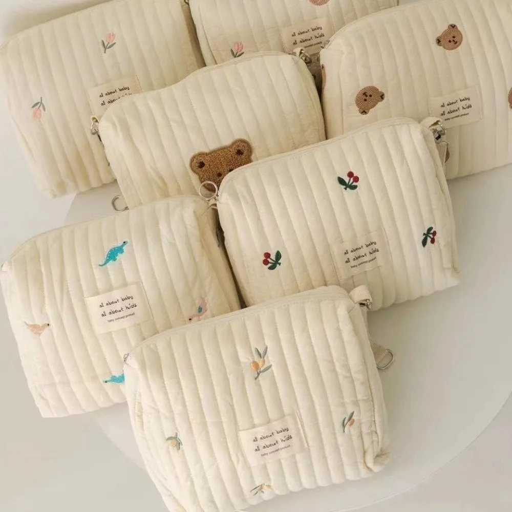 

Милая хлопковая сумка для подгузников на молнии с вышивкой и принтом, подвесная сумка для коляски, косметичка