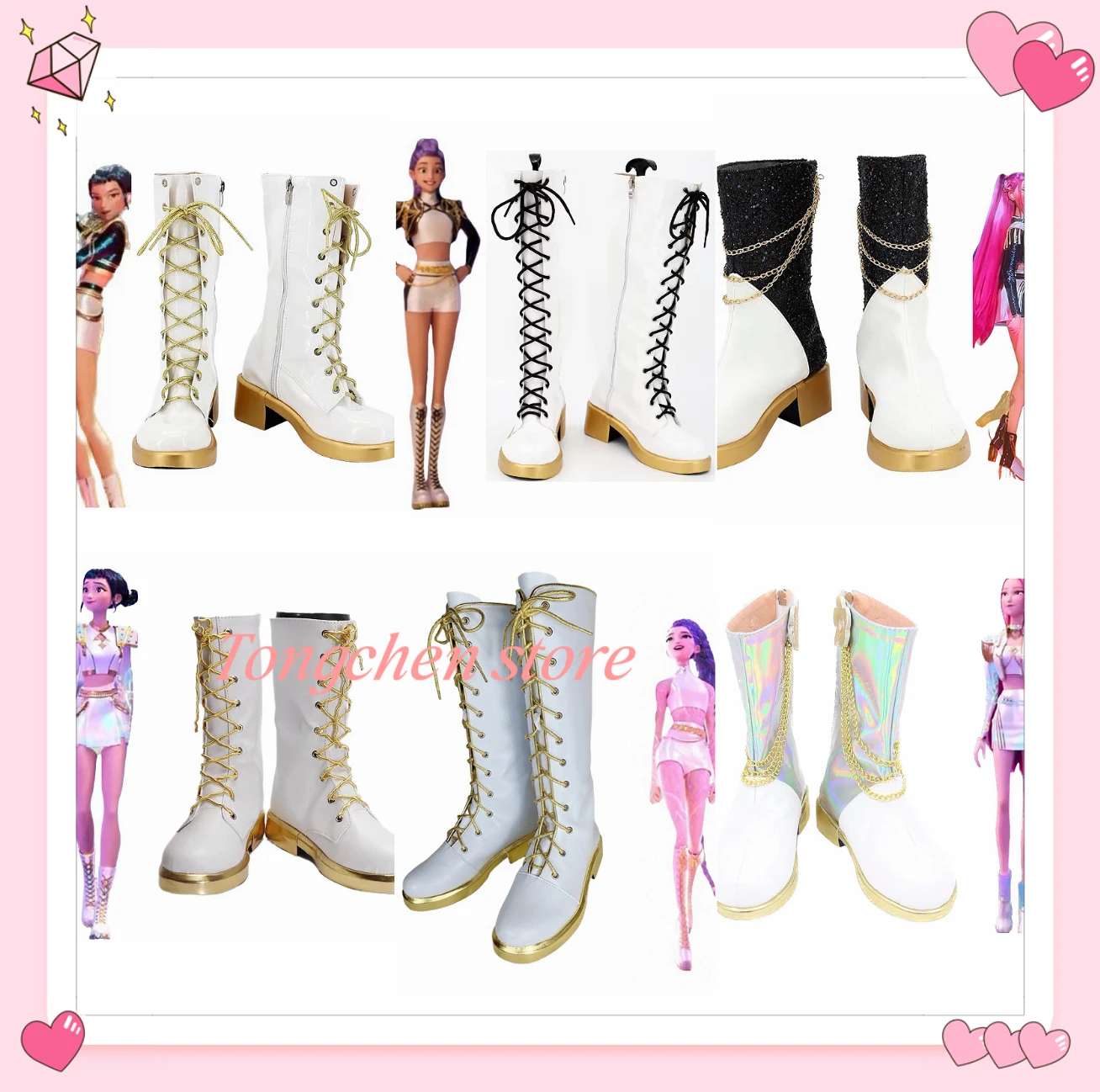 KPop 악마 사냥꾼 키즈 루미 조이 미라 코스프레 부츠 소녀를위한 흰색 신발 할로윈 역할 놀이 맞춤 제작