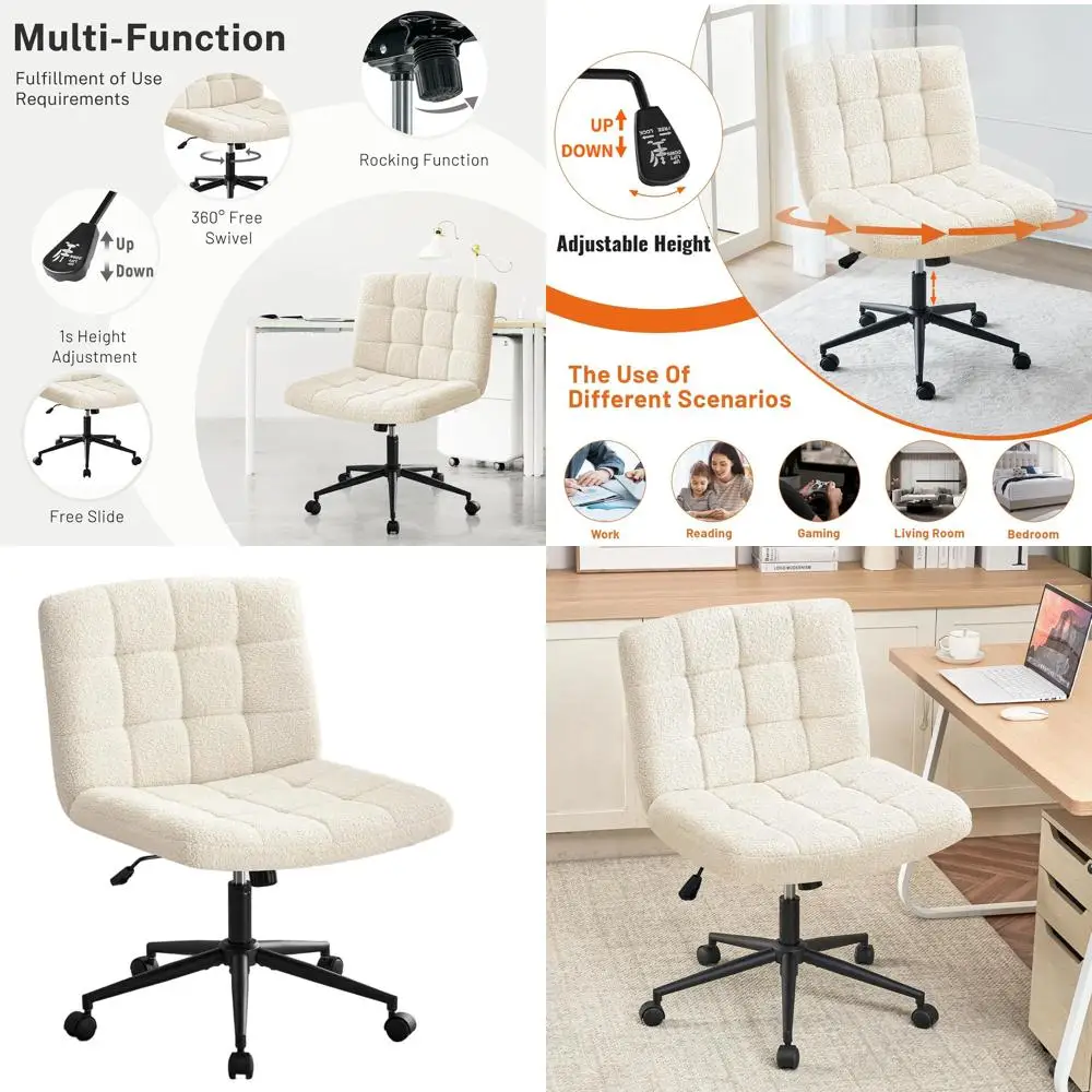 

Ergonomic Swivel Office Chair with Adjustable Height, Padded Seat for Comfort, Suitable for Home and Work, Ivory White