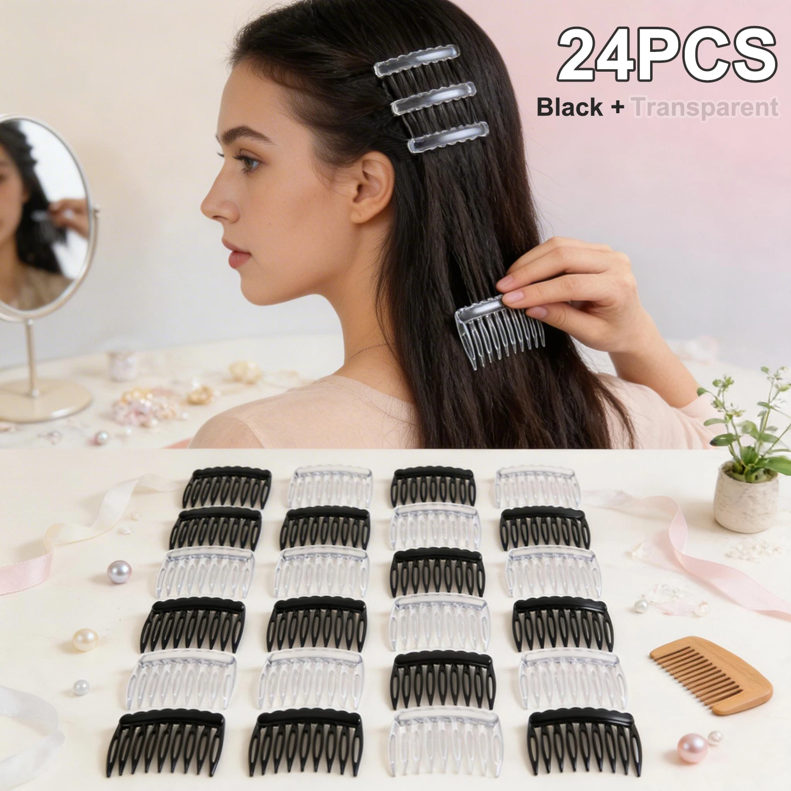 24Pcs Small Hair Side Combs 9 Teeth Plastic French Teeth Hair Combs DIY Strong Hold Hair Clips Comb Hair Styling Accessories