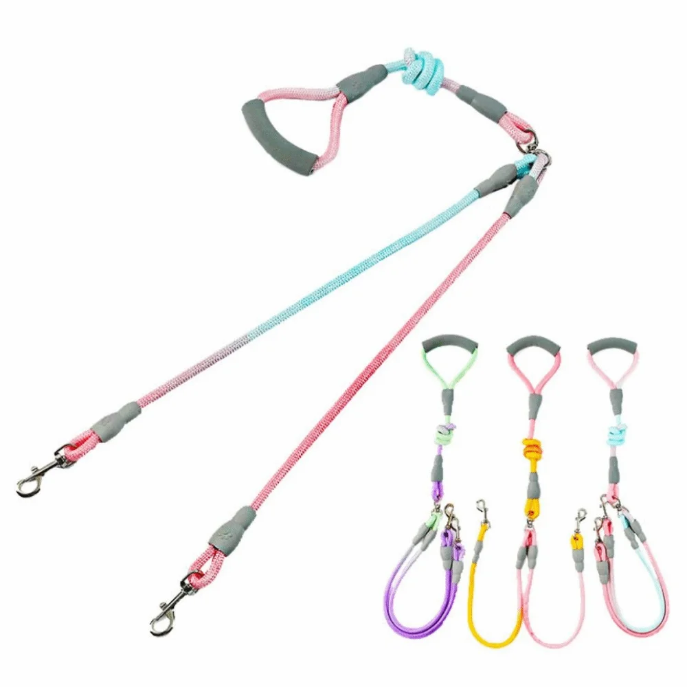 Gradient Color Dual Dog Leash Set Adjustable 360° Swivel Dog Running Leash Anti-Tangle Nylon Leash Twin Lead for Two Dogs