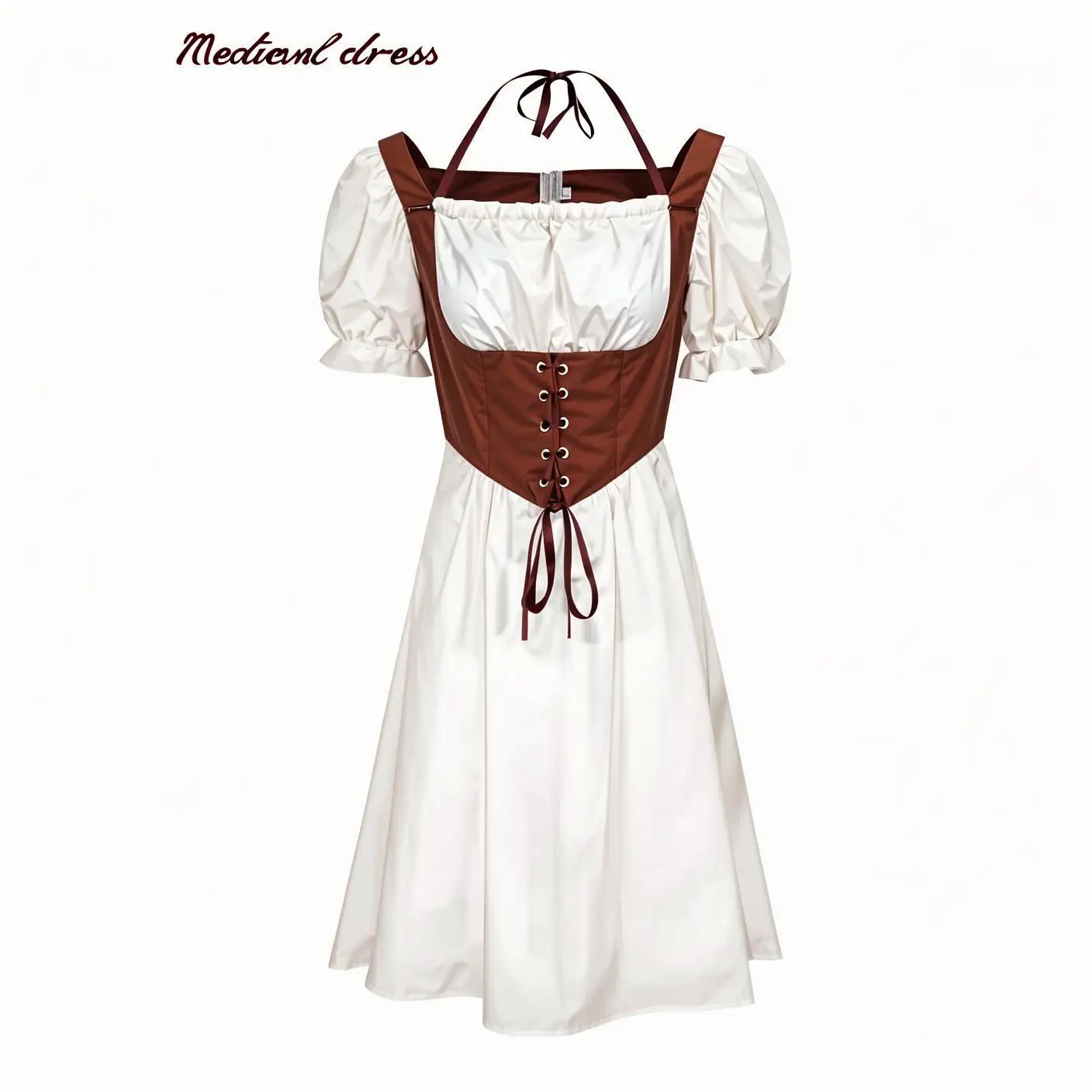 

Medieval Renaissance Maxi Robe Square Neck Ruffled High Waisted Dress Women Viking Gothic Clothing Fantasy Ball Gown