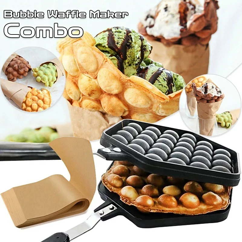 Bubble Waffle Maker Pan Stove with Paper Top Non-Stick Belgian Waffle Maker Crepe Maker Waffle Baker for Snacks Breakfast Lunch