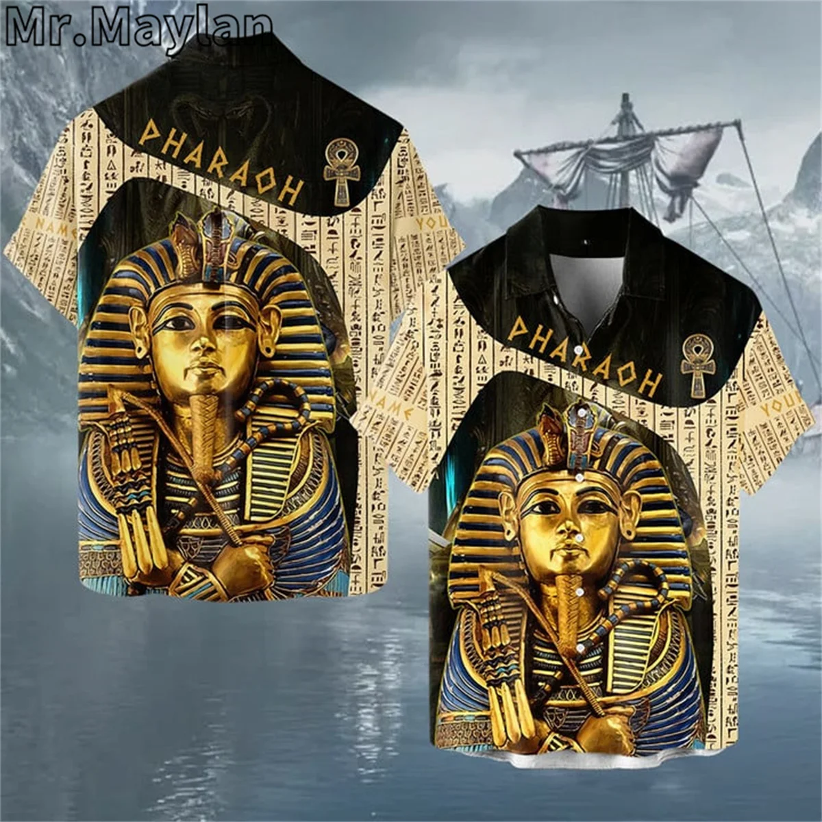 

ANCIENT EGYPT PHARAOH 3D Print Vintage Shirt Beach Hawaiian Shirt Summer Short Sleeve Shirt Streetwear Oversized Chemise Homme-2