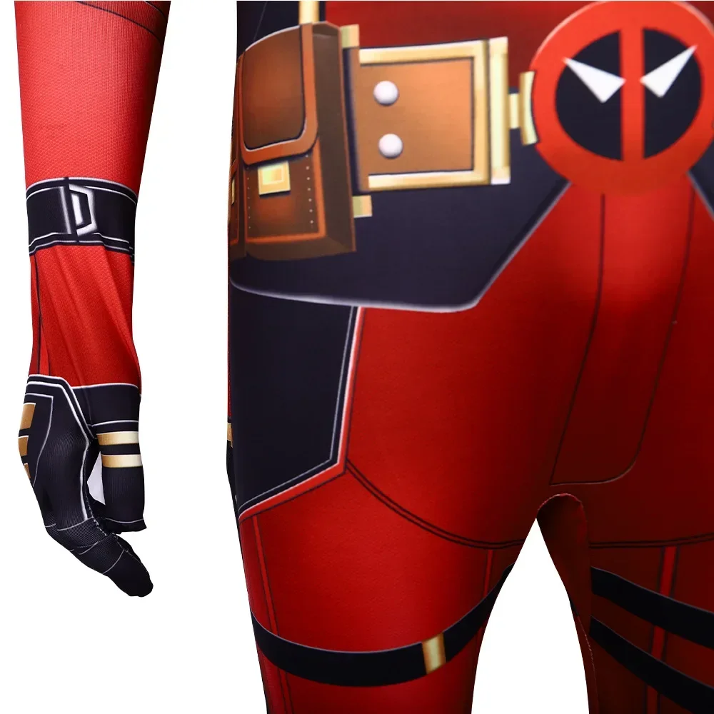 Children Deadpool Jumpsuit Cosplay Costume with Mask Suit Superhero 3D Printing Bodysuit for Aldult Kids Halloween Carnival Gift