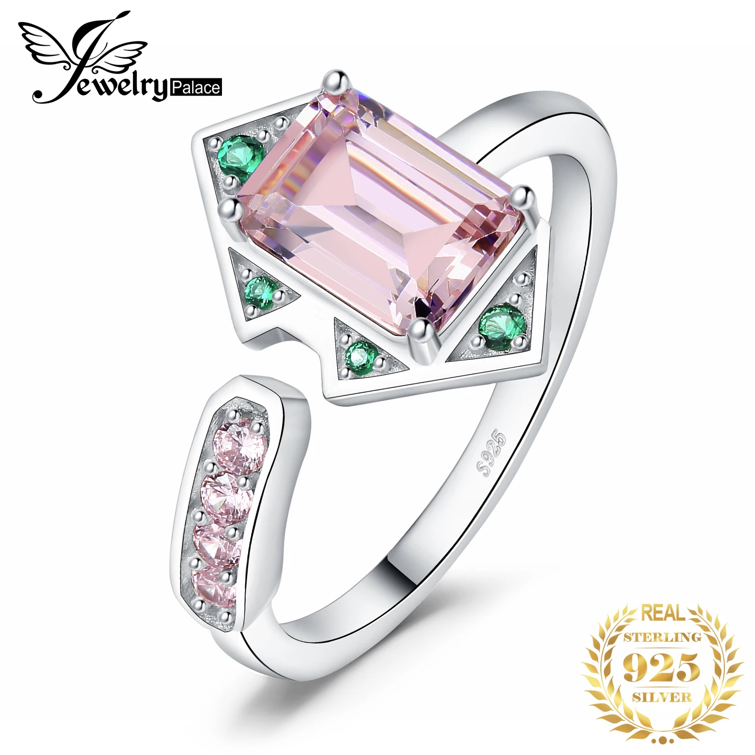 JewelryPalace New Arrival geometryczny 2.8ct różowy kamień szlachetny 925 srebro regulowany pierścionek koktajlowy dla kobiety moda biżuteria
