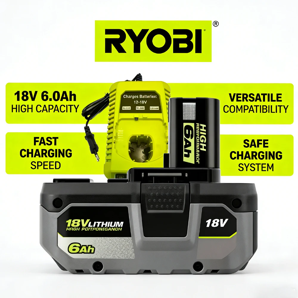 

RYOBI ONE+ 18V 6.0Ah Genuine Replaceable High-Capacity Battery, Enhanced Li-ion for Longer Runtime All DIY ONE+ Power Tools