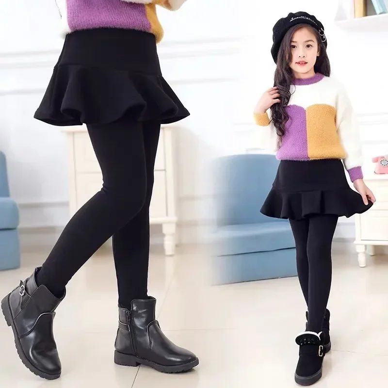 Girls Leggings Kids Autumn Winter Pants Tight for Girls False Two Pieces Culotte Children Skirt-pants Trousers 10 12 13 Years