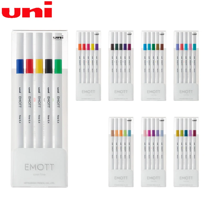 Uni EMOTT Ever Fine Color Marker Pen 0.4mm Full Set  PEM-SY5C Water-Based Plumones marcadores Durable Tip Smooth Writing