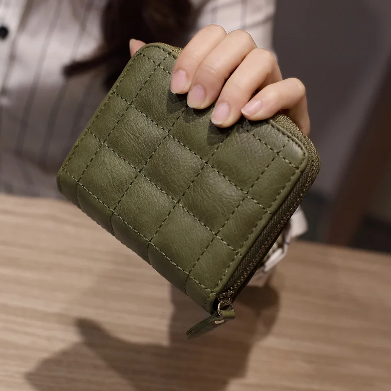 Frauen Kurze Brieftaschen PU Leder Weibliche Plaid Nubuk Karte Halter Brieftasche Luxus Marke Damen Kleine Zipper Brieftasche Mit Geldbörse – Detail 13