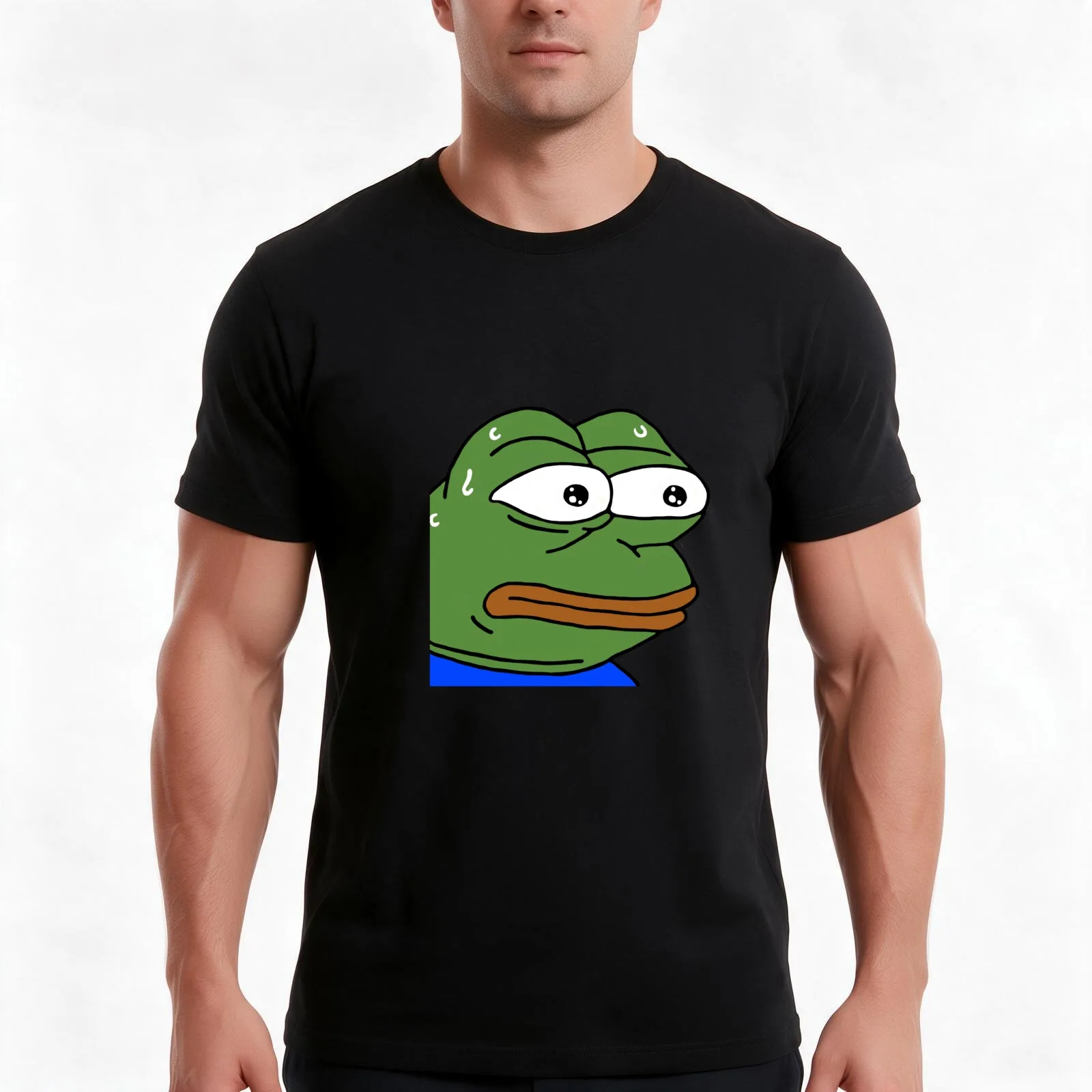 monkaS Twitch Emote T-Shirt, Summer Casual Cotton Tee, Oversized Streetwear Tops, Vintage Graphic Print, Loose Fit Short Sleeve