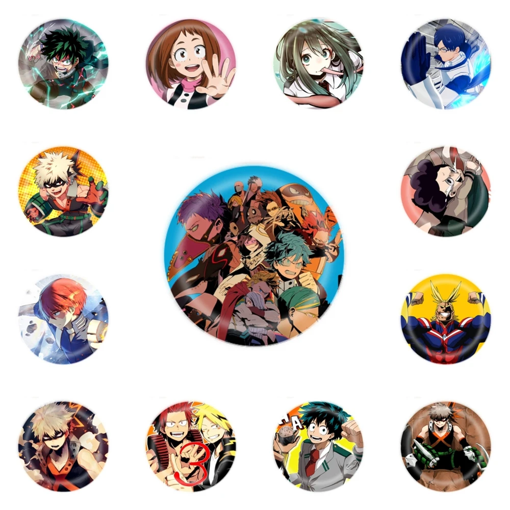 Anime Boku no Hīrō My Hero Academia de 58 mm ‌ Ashido Mina Midoriya Izuku Deku FROPPY Cosplay disfraz insignia Pin SPTE hojalata Broo