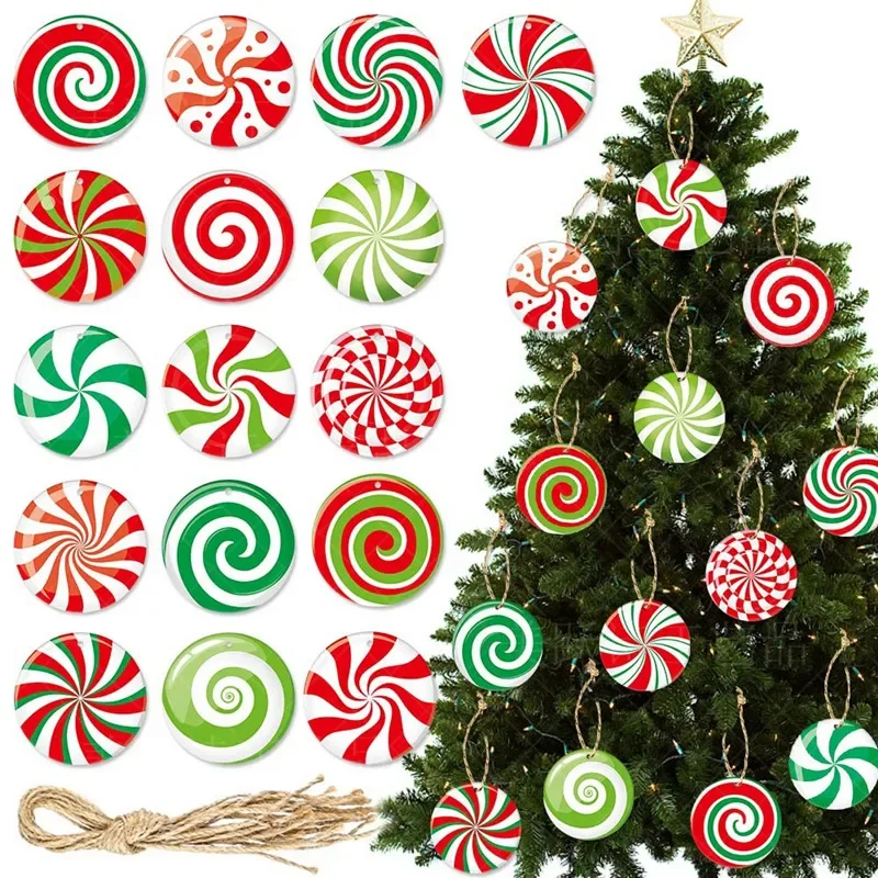 Paper Candy Hanging Pendant, Xmas Tree Decorations, Sweet  Oranments, Merry Christmas Decor, New Year 2022, 16Pcs