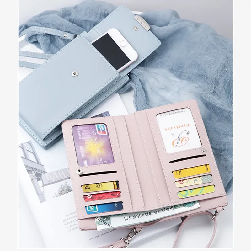 2019 New Women Casual Wallet Brand Cell Phone Wallet Big Card Holders Wallet Handbag Purse Clutch Messenger Shoulder Straps Bag