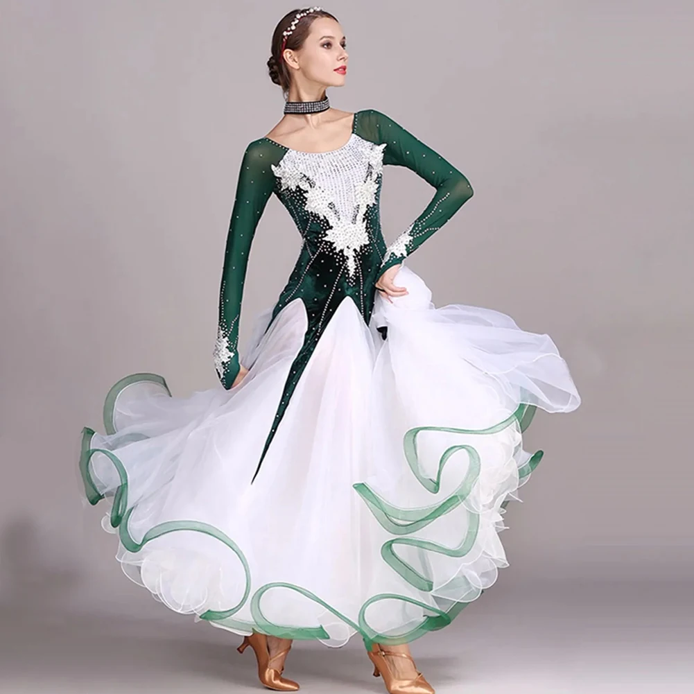 Vestido de competición de baile de salón de gama alta, vestidos estándar de terciopelo, traje de baile moderno, faldas de vals de salón, disfraces luminosos