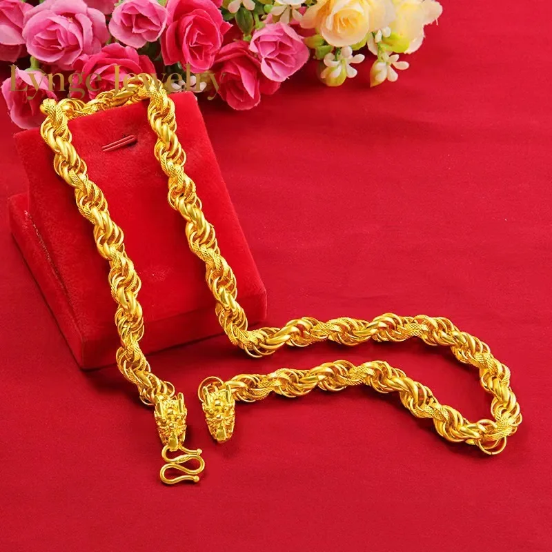 

Lynge Jewelry 24K Gold AU999 Twist Dragon Head Men's Necklace - Premium craft, sleek twist, vivid dragon, thoughtful gift