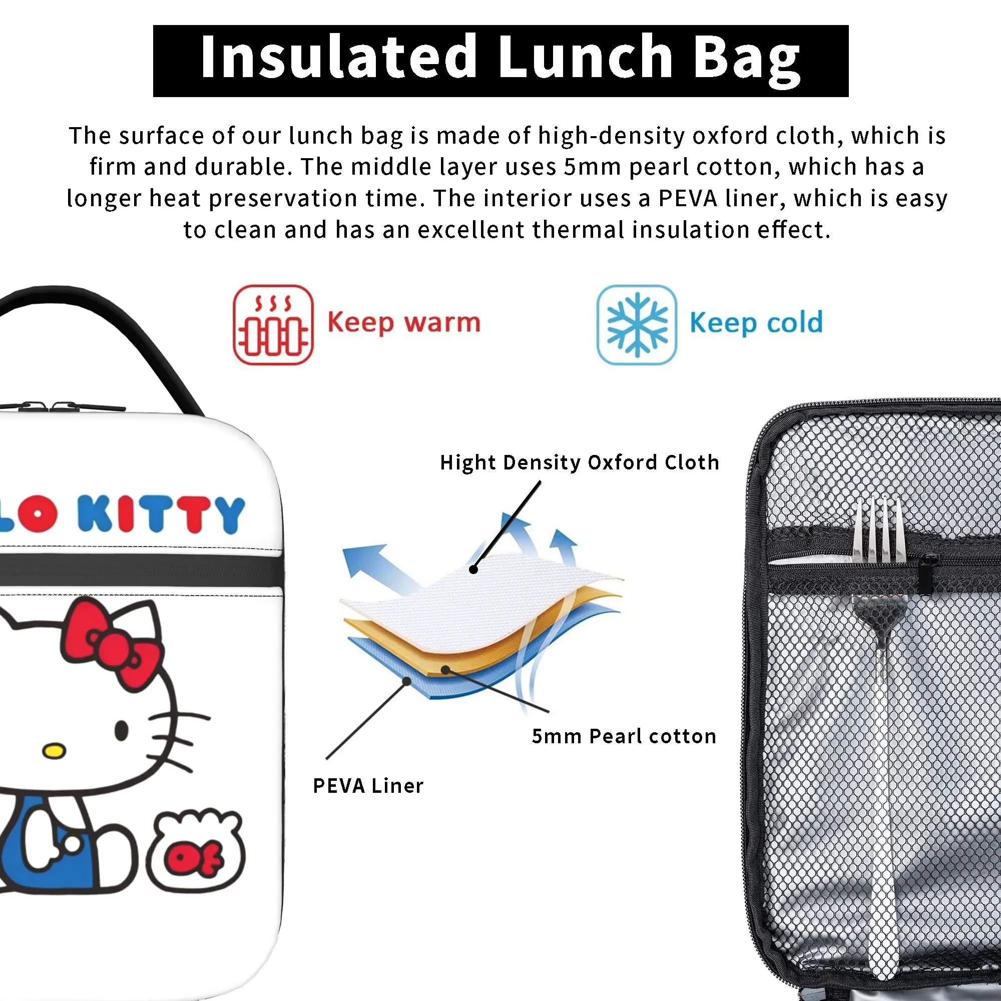 Hello Kitty Milk Insulated Lunch Bags Portable  Reusable Cooler Bag Tote Lunch Box Beach  Outdoor Men Women view 4