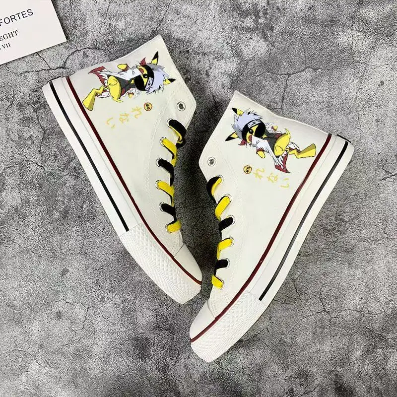 

real pictures 2025 new Pikachu high Top Spring New black white Breathable Versatile man Single Shoe women's Shoes For Students