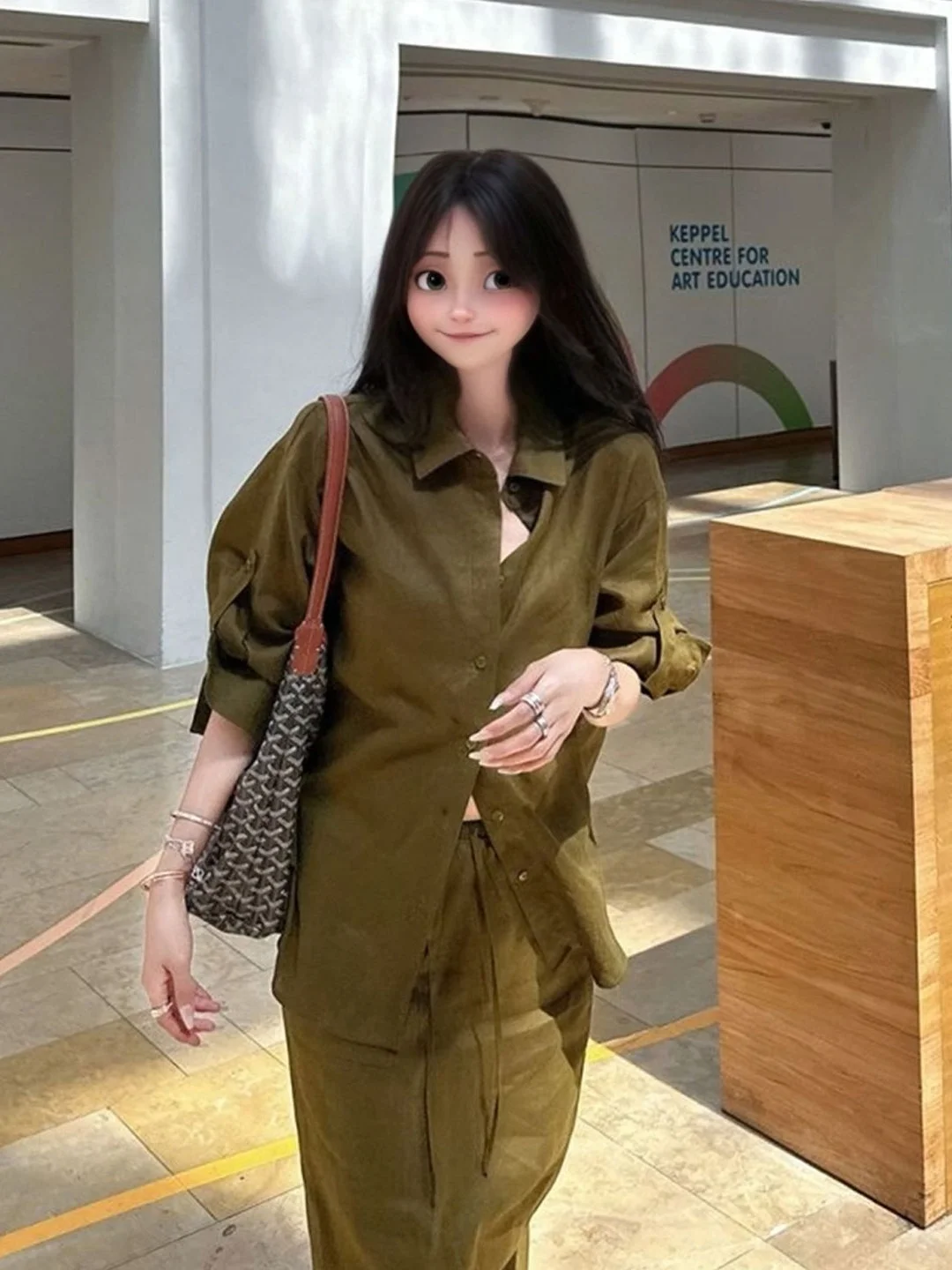 White Simple Fashionable Women's Summer Shirt Skirt Set High Waist High Quality Long Sleeve Casual Commute Style Two-Piece Set