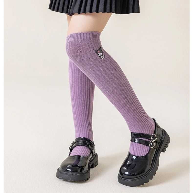 Kawaii Kuromi Kids Knit Embroidery Over Knee Thigh Socks Sanrio Anime Cinnamoroll My Melody Autumn Girl Cotton JK Lolita Socks