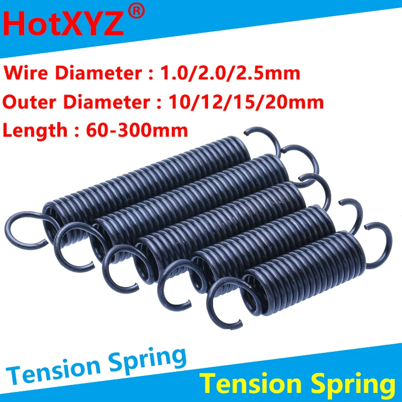 Open Hook Tension Spring Pullback Spring Coil Extension Spring Draught Spring Wire Diameter 1/2/2.5mm Outer Diameter 10/12/20mm