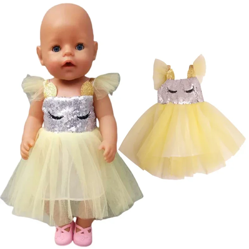 43 Cm New Born Baby Doll Clothes Elsa Princess Dress 18 Inch American Og Girl Doll Dress