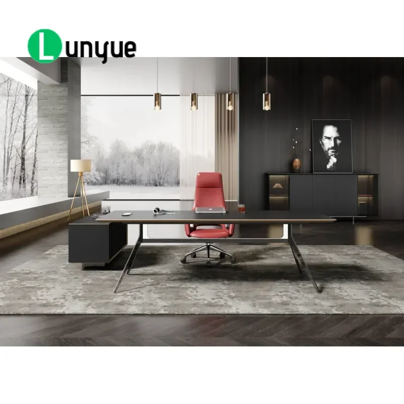 Modern Luxury Executive Desk Stainless Steel Marine Grade Plywood Customizable Size Logo Commercial Computer Desk For Office