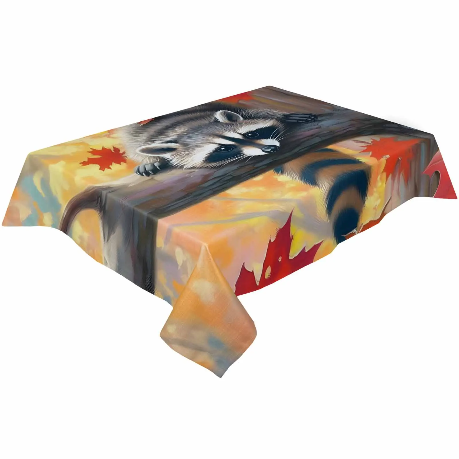 

Autumn Maple Tree Raccoon Tablecloth Holiday Dining Table Decor Table Cover Rectangular Wedding Decoration Tablecloth