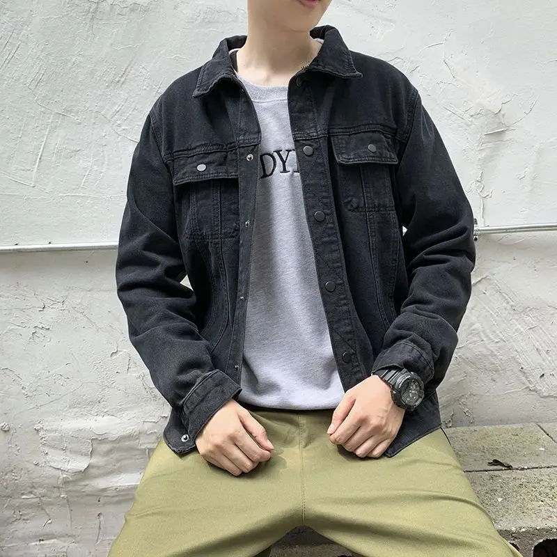 

Черные джинсовые куртки на пуговицах, мужские потертые, модные, по самой низкой цене, свободные, новый рок, повседневная роскошная низкая одежда, размер L, ковбойское пальто для мужчин