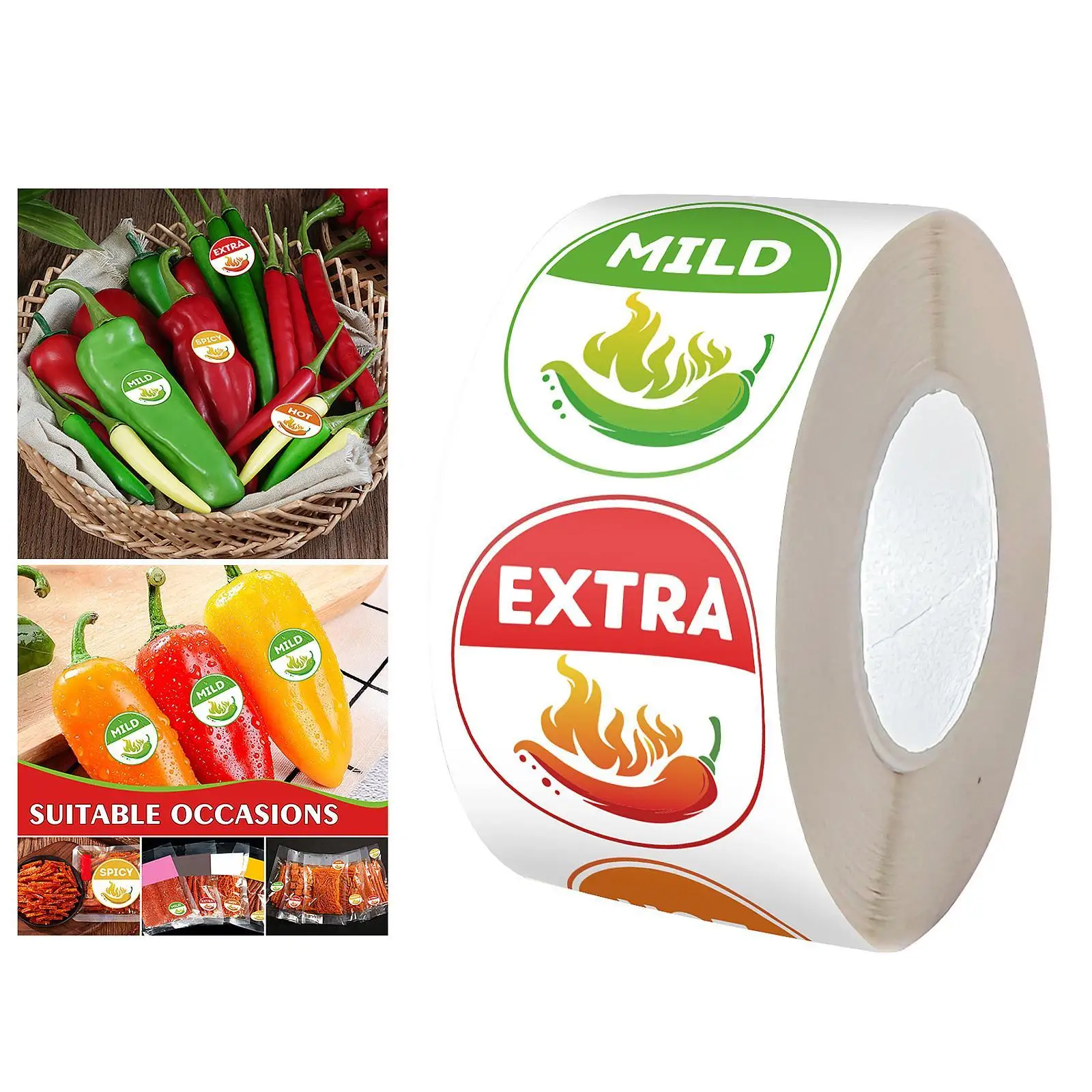 500Pcs/Roll 4 Level Food Packaging Chili Pepper Labels Spicy Level Stickers for Food Truck Grocery Store Restaurant Hot Sauce