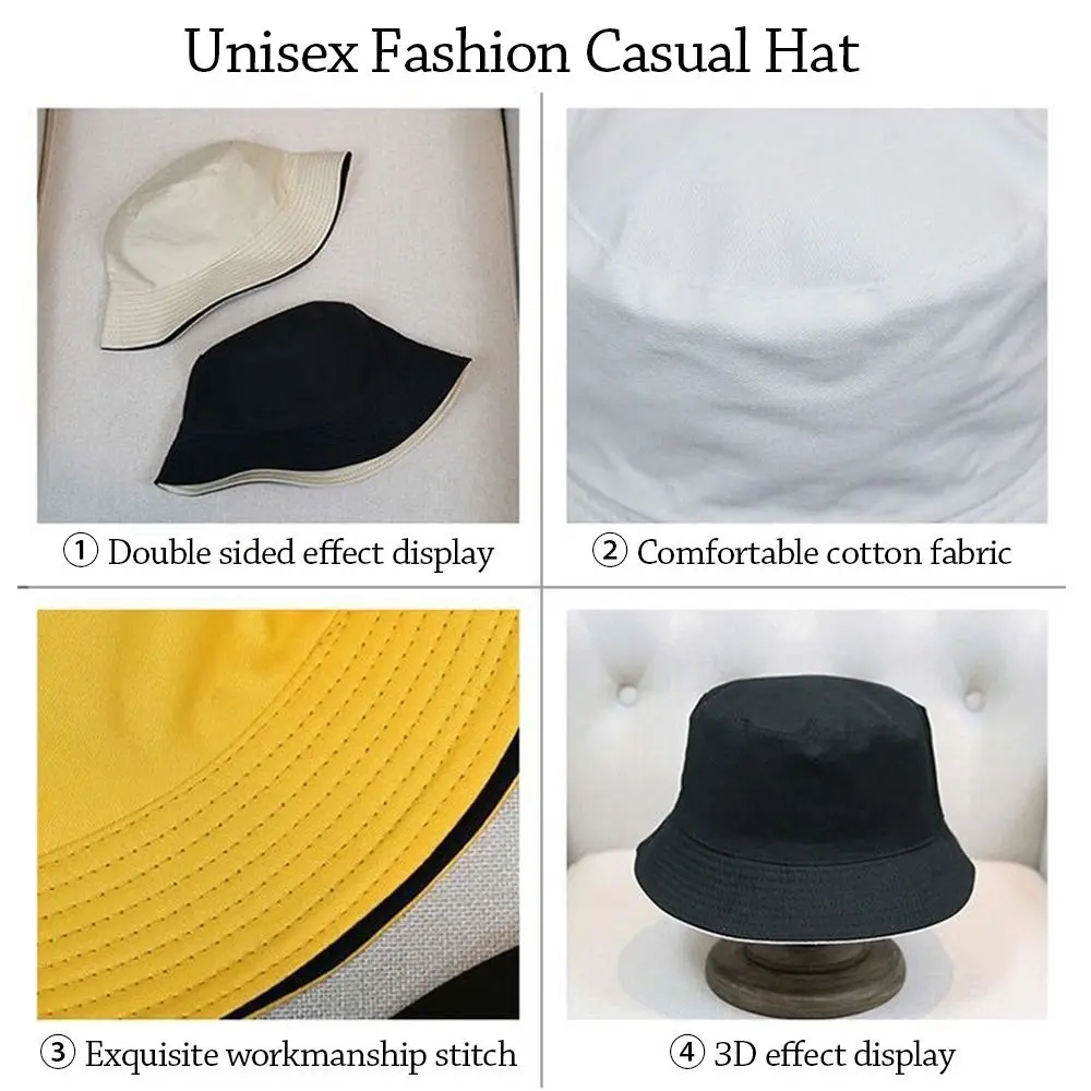 قبعة دلو مزدوجة الوجهين قابلة للطي للرجال والنساء ، حافة كبيرة ، حماية من الشمس ، قبعة بنما المحمولة ، الربيع والصيف