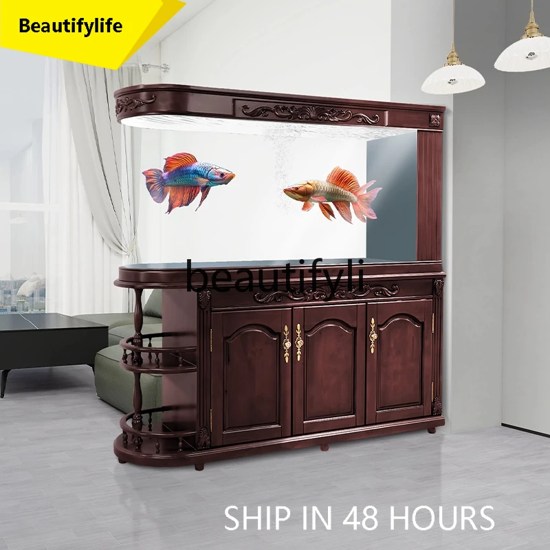 

6239 New Solid Wood Ultra White Fish Tank Living Room High-end New Silent No Water Change Free Installation New Intelligent