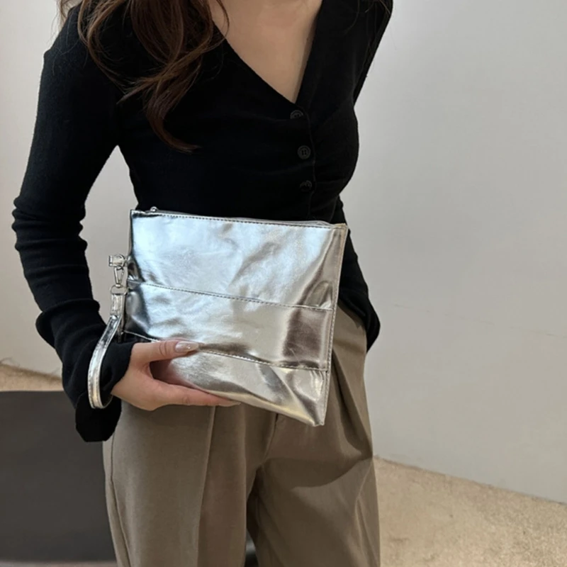 

Металлический конверт-клатч Элегантная кожаная сумка на запястье из искусственной кожи для женщин