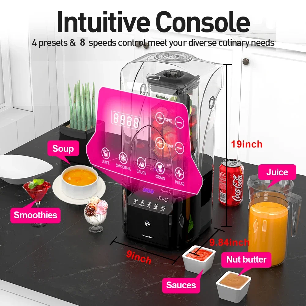 Commercial Quiet Shield Blender 2200W, 2.2L BPA-Free Professional Blender for Ice Crushing, Shakes & Smoothies