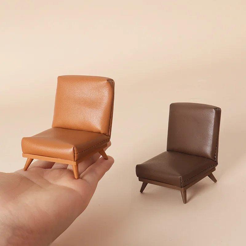 

1:12 Scale Dollhouse Miniature Leather Sofa Chair, Modern Single Seat Furniture, Simulation Decor for Living Room Diorama Scene
