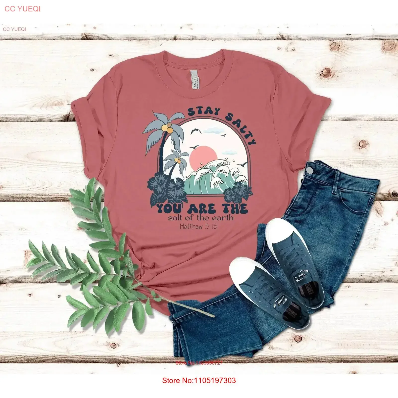 تي شيرت Stay Salty Bible Verse تي شيرت كريستيان بيتش فيث يعتمد على يسوع عصري متواضع عتيق جرافيك مغسول ملابس خروج مريحة #1
