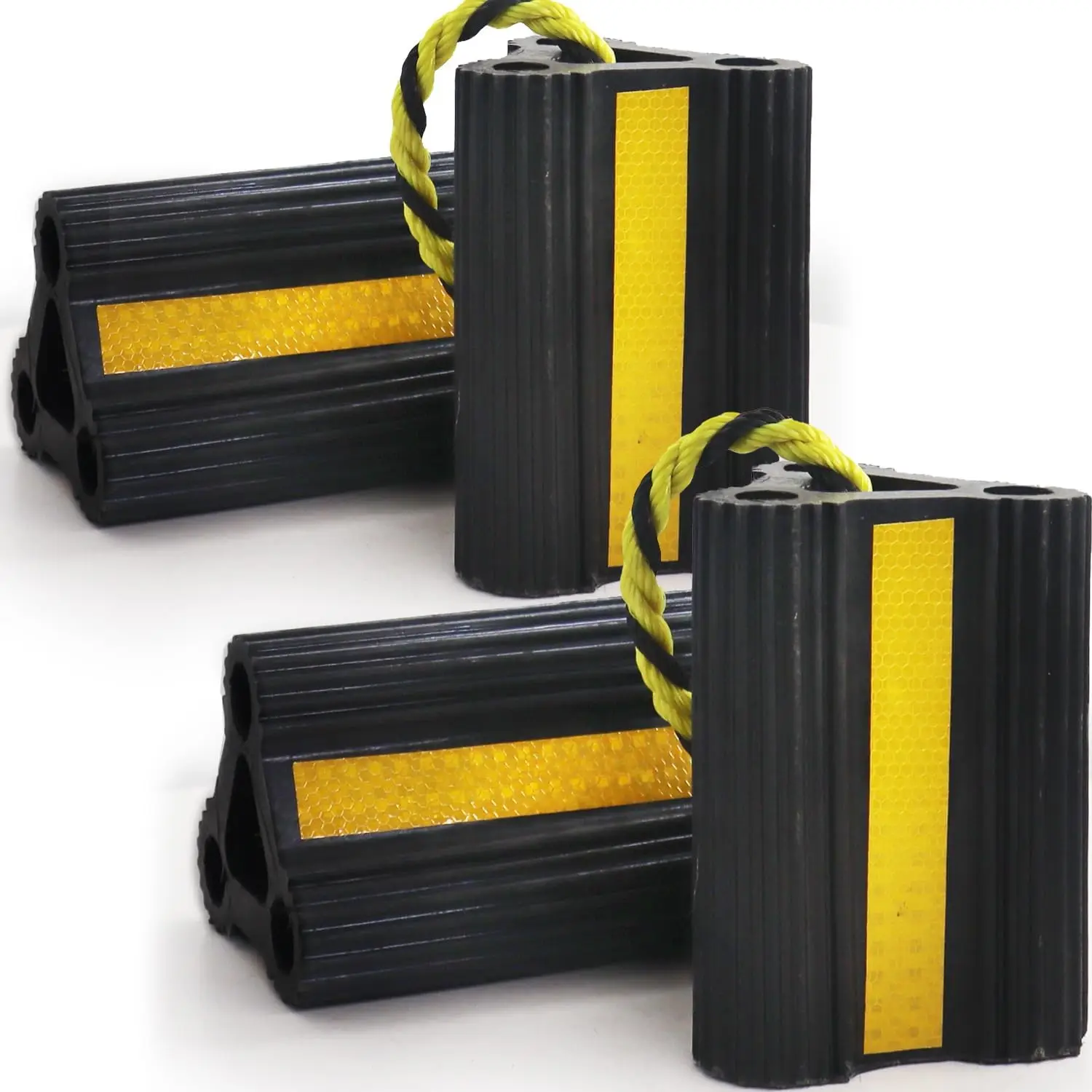 

Wheel Chocks for RV Trailer Camper Truck Car, 4 Pack Rubber Tire Stoppers with Reflective Strips, Durable and Non-Slip