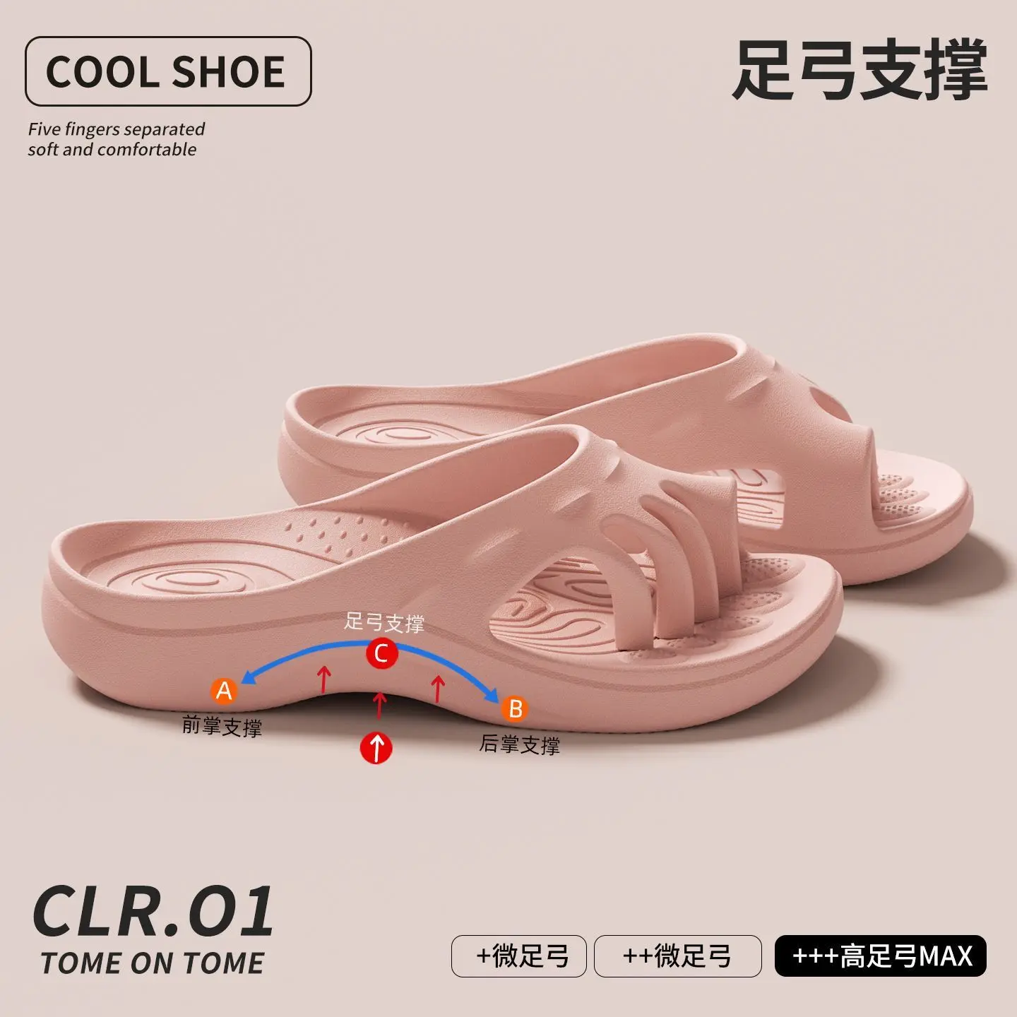 Summer eva five-finger claws slippers women's summer arch support home out non-slip granules massage five-toed sandals - view 4