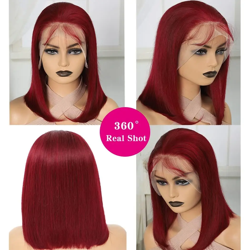 99J Burgundy Bob Wigs Lace Front Human Hair Wigs 13x4 Lace Frontal Human Hair Wig Short Bob Cut Straight Human Hair Bob Wigs