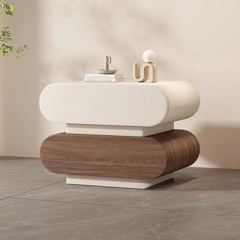 

Now simple solid wood grain leather double-layer locker light luxury medium and antique bedside table